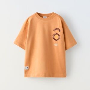 Zara Sun Print Orange Short Sleeve Tee Casual Graphic CM  13-14